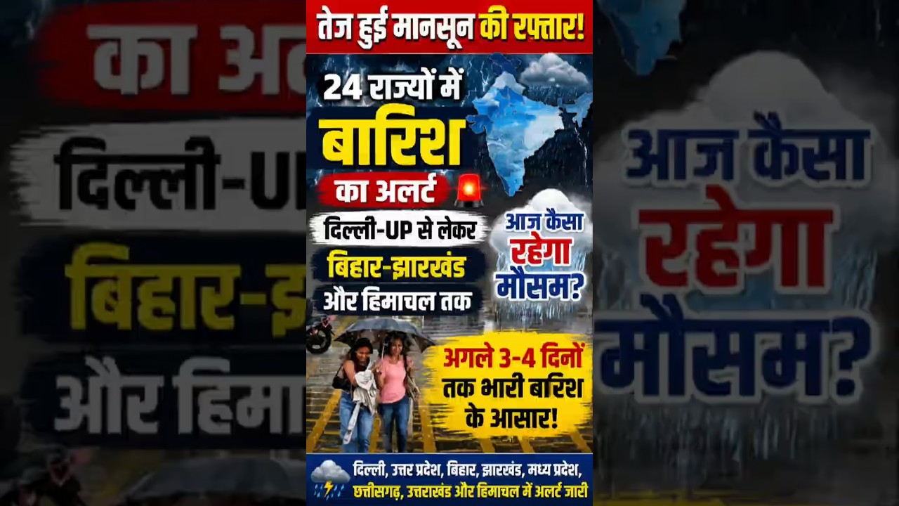 IMD Alert: 24 राज्यों में भारी बारिश! Bihar, UP, Delhi में तेज मानसून | #weathernews #imd #shorts