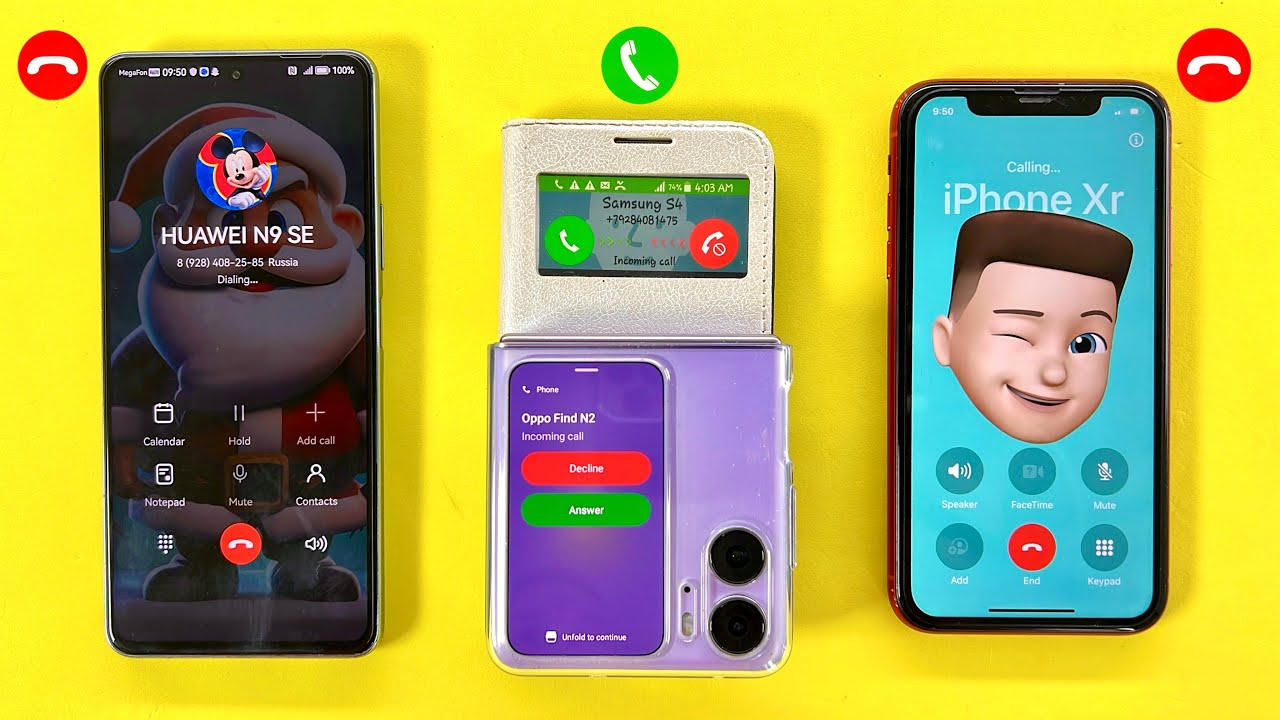 iPhone XR & HUAWEI 9SE Calling on Samsung S4 phone case book + OPPO Find N2 Incoming Outgoing Calls 