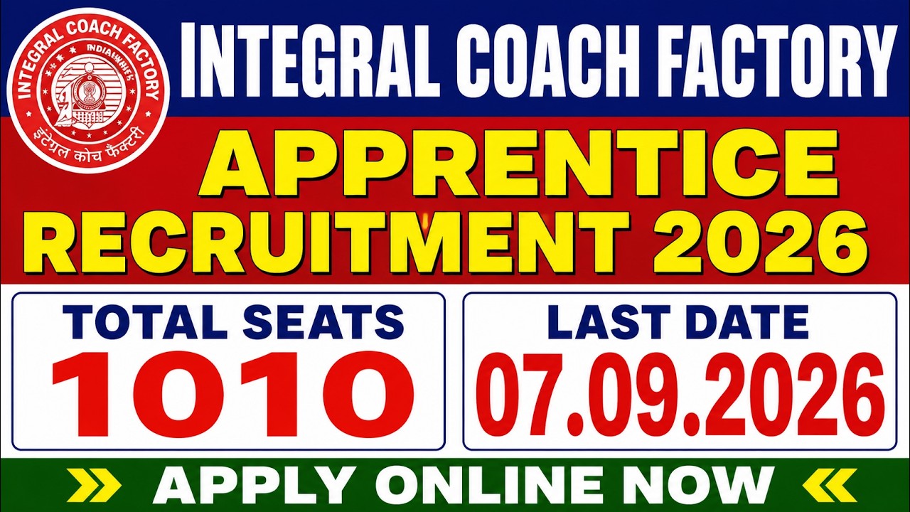 Integral Coach Factory, Chennai ITI/ Non ITI Apprentice Recruitment 2026.