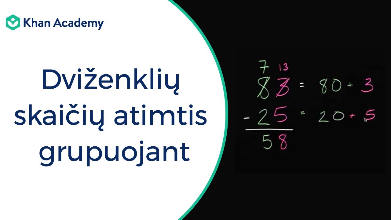Dviženklių skaičių atimtis grupuojant | Sudėtis ir atimtis iki 100 | Matematika