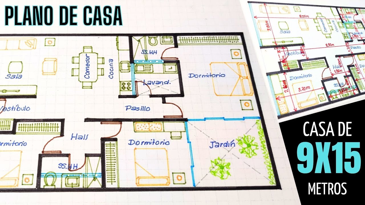 🏡Como DISEÑAR una CASA con 3 dormitorios de 9X15 metros