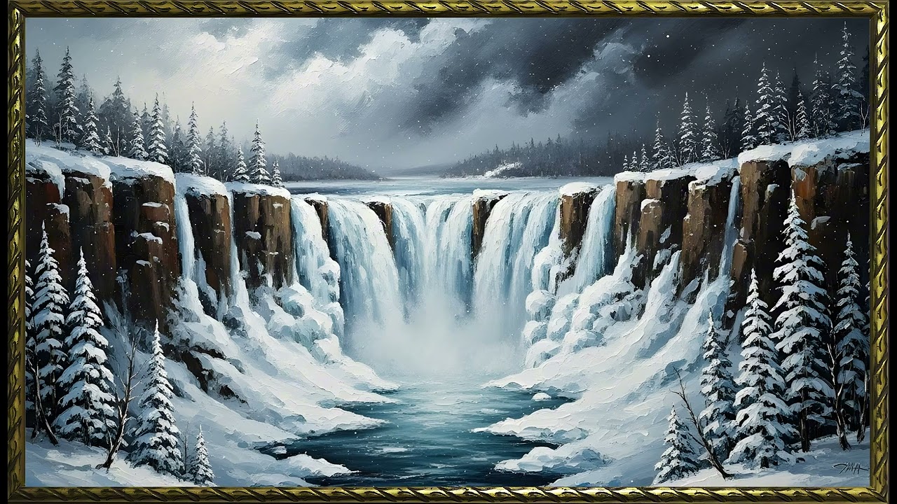 Antique Winter Landscape of Pure Calm| Gold Frame TV Art | Art Screensaver for TV | Wall Art