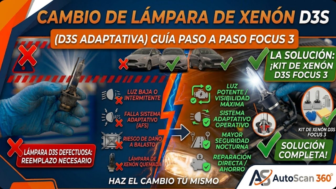 Como cambiar lámparas de xenón adaptativas en Ford Focus?