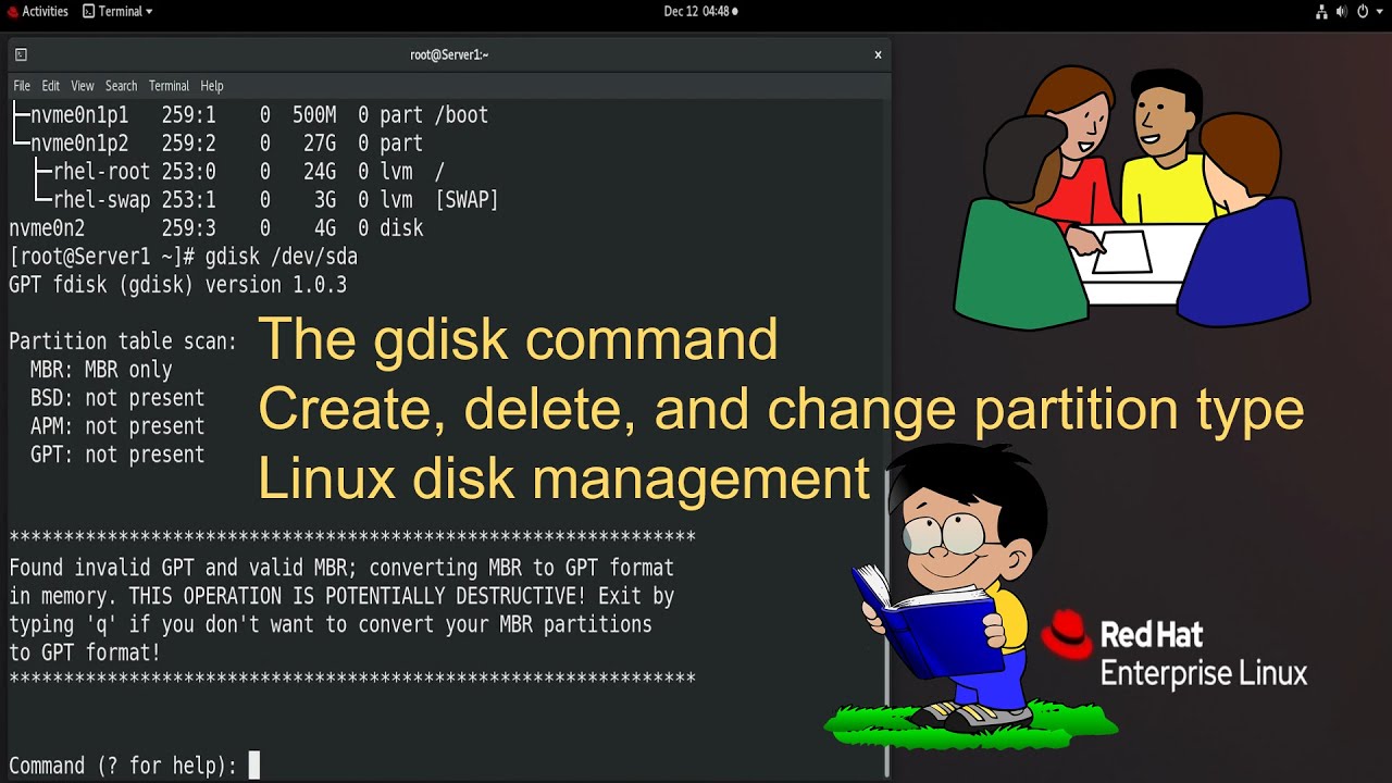 The gdisk command | create, delete, and change partition type | Linux disk management