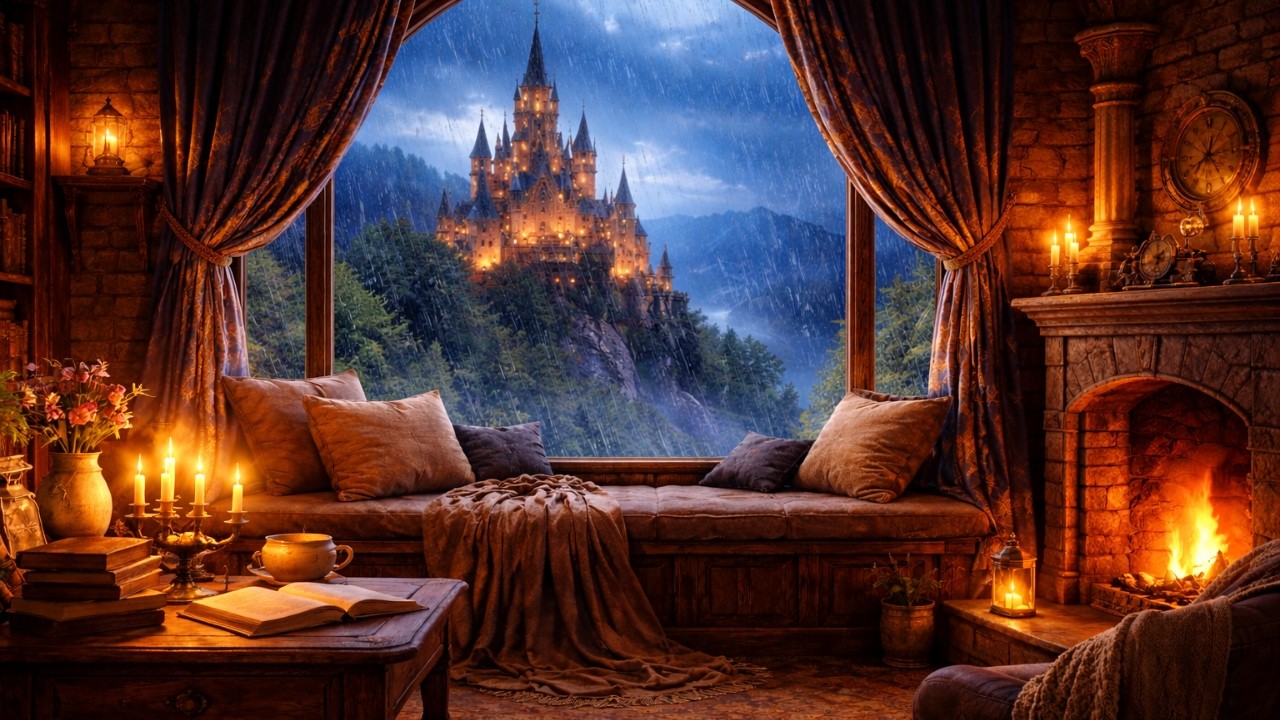 Cozy Castle Bedroom Rain & Thunder | Medieval Ambience for Sleep, Study & Fantasy Relaxation
