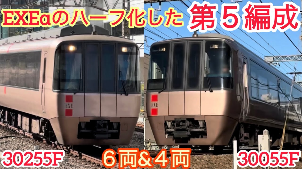 前面表示器が撤去された第5編成のそれぞれ6両と4両編成