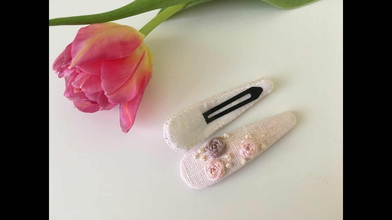 How to make hand embroidered hair clip. Free tutorial. Level very easy.