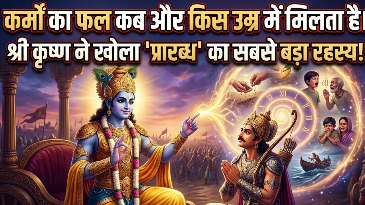 कर्मों का फल कब और किस उम्र में मिलता है? भगवान श्रीकृष्ण गीता का ज्ञान देते समय क्या कहे है, सुनिए!