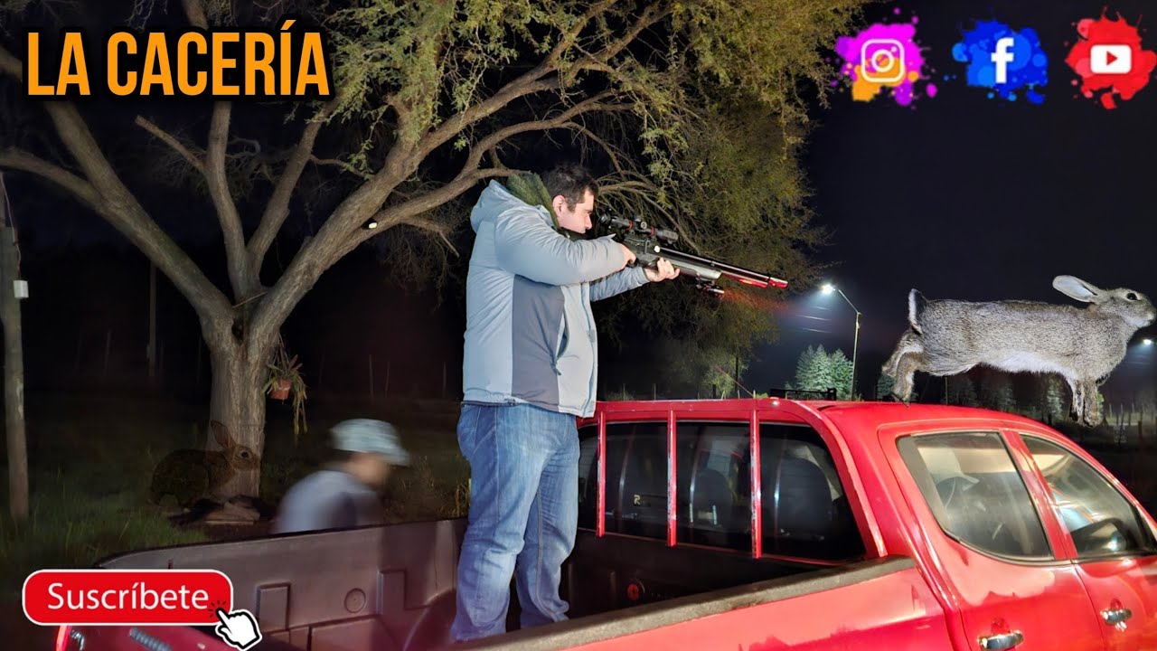 Como Cazar Conejos con Luz Roja cargar el Rifle pcp noche de mucho barro cacería de Rabbit