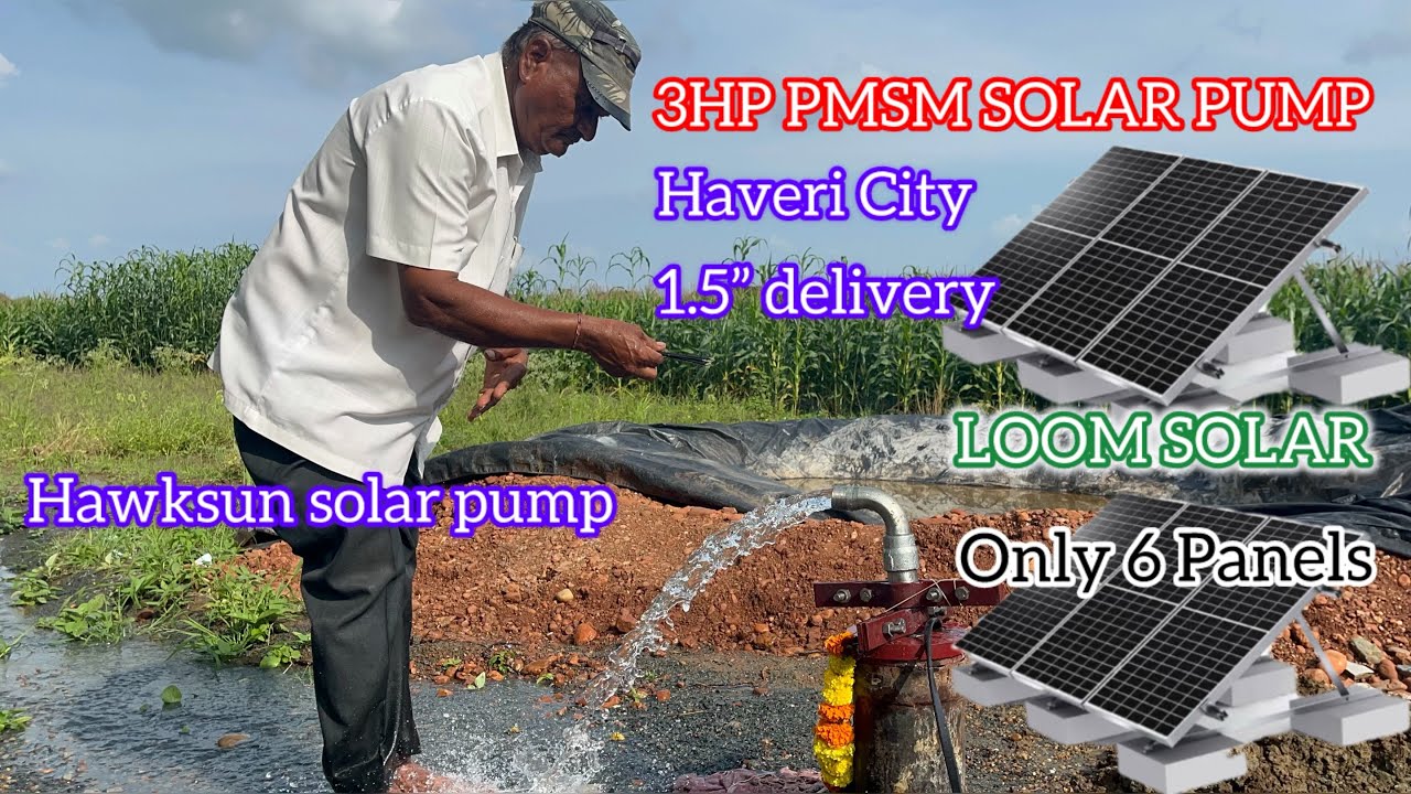 3HP PMSM Solar Water pumping system, With 6 panels, Hawksun pumpset, Loom Solar, Haveri