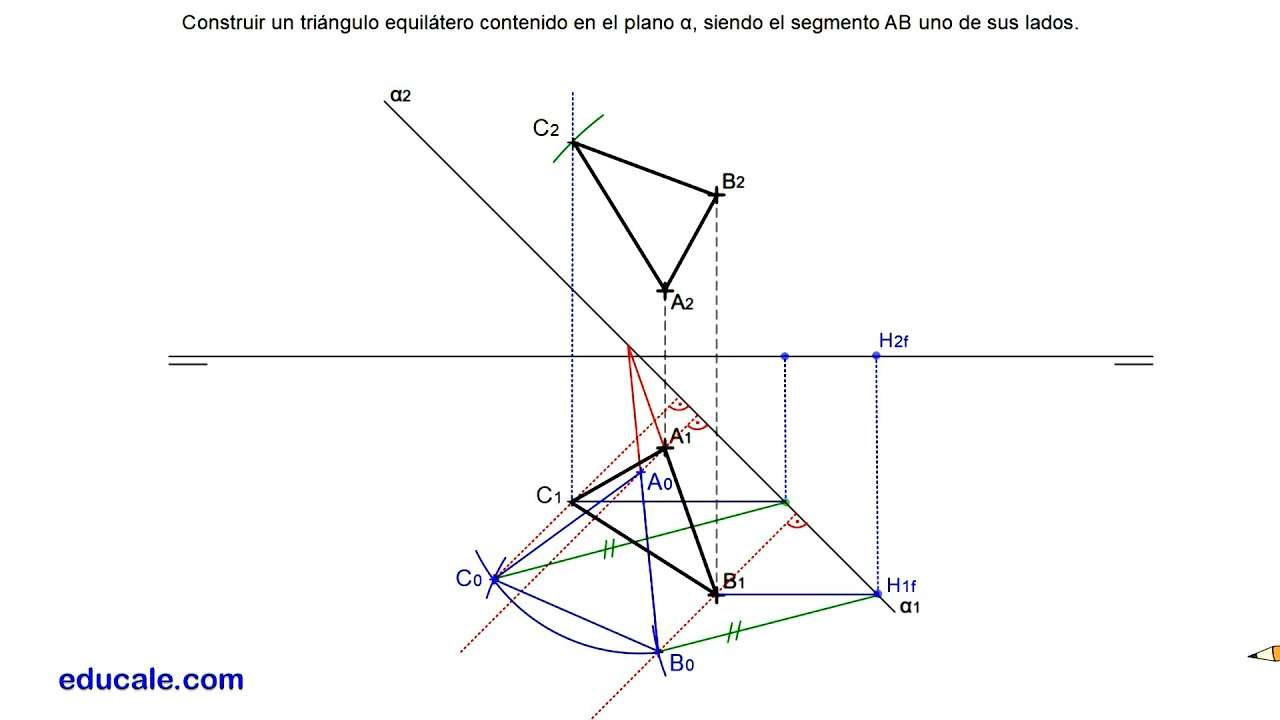1.4 - Construir un triángulo equilátero en un plano dado su lado AB. Por abatimiento d recta frontal