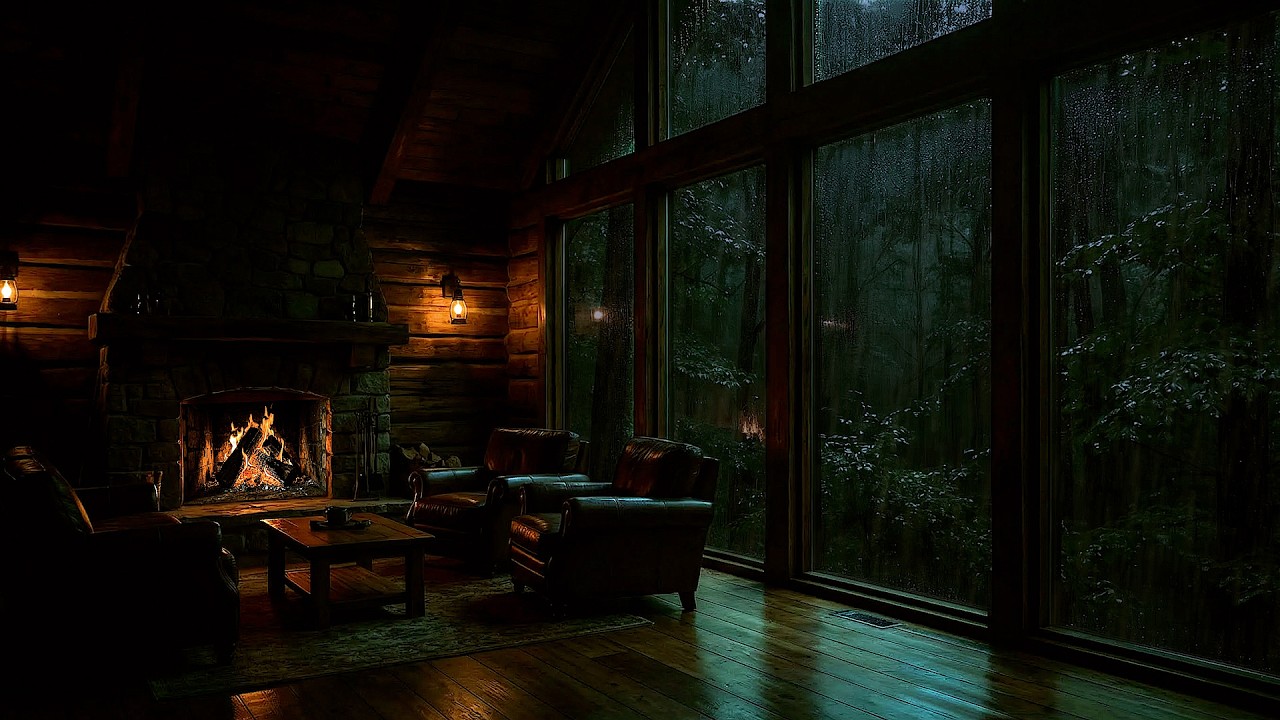 🌧️ Rain Sounds for Deep Sleep (NO ADS) 🔥 Cozy Cabin Fireplace & Rain on Window Ambience | Relax
