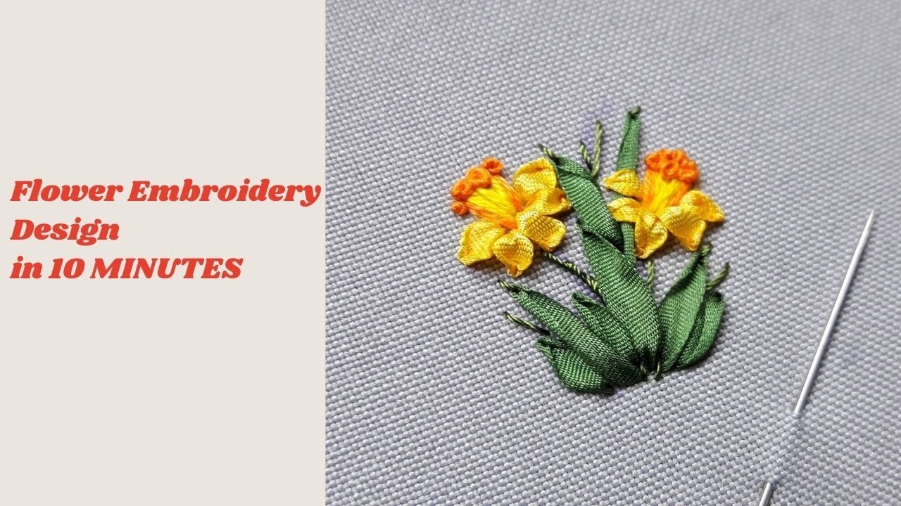 How to embroider daffodil. Ribbon embroidery flower for beginners