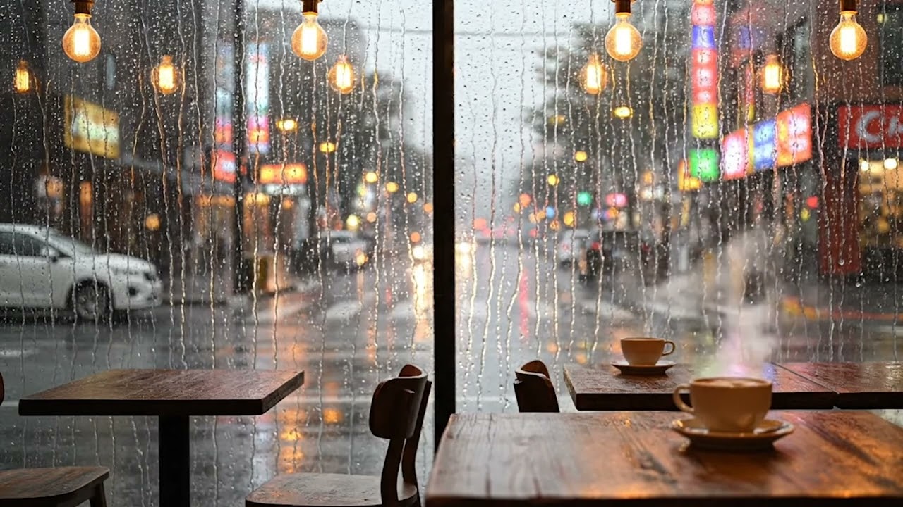 ☕ Rainy Coffee Shop | Rain on Window & Cafe Ambience | 12 Hours for Study & Relaxation