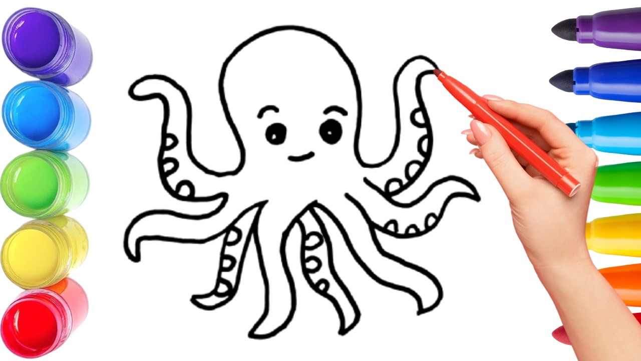 How To Draw cute octopus Drawing, Painting & Coloring For Kids and Toddlers_ Child Art 🐋🌈🎨