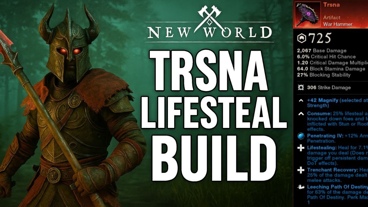 Life Steal Build!! More than 100% Leech 🔥 Trsna Hammer/spear  - New World Aeternum PVP Build. Part 1