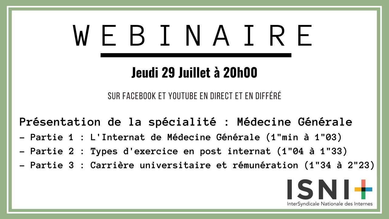 Webinaire ISNI : présentation de la spécialité Médecine Générale
