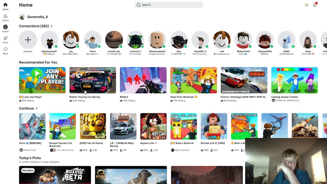 Playing Fisch and other games on Roblox.