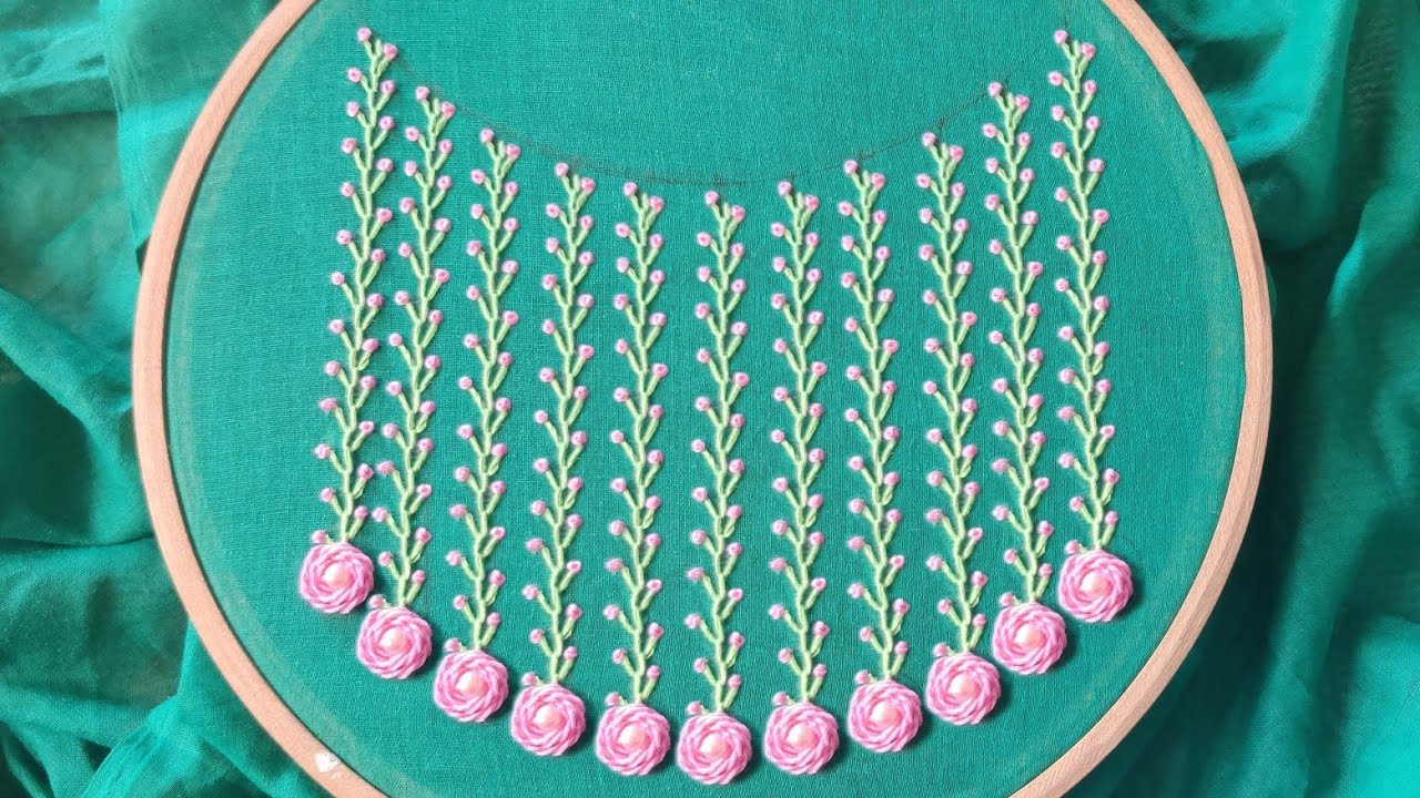 Draw & Embroider Easy Floral Neckline for Dress/Kurti (Hand Embroidery Work)
