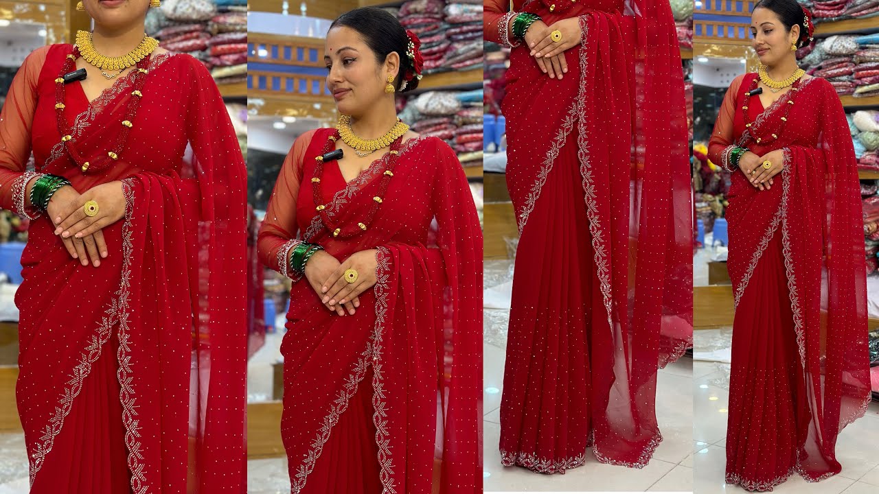 Stone work red Sari // Sold Out