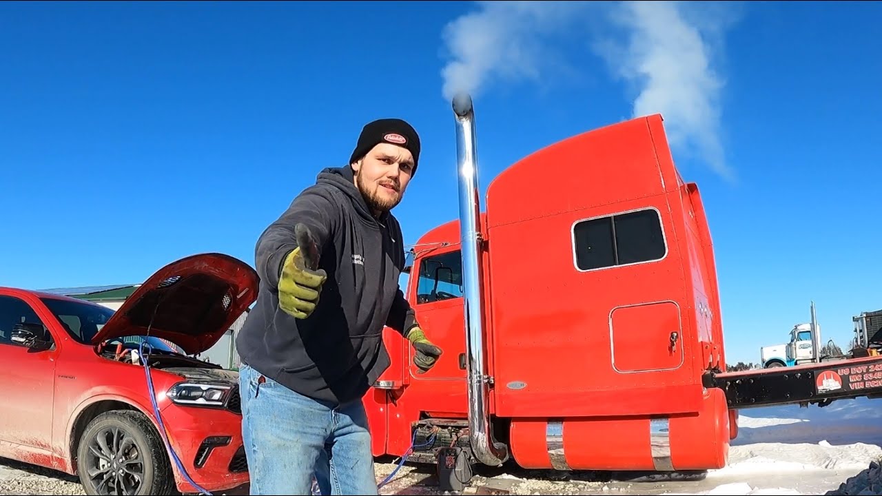Starting a frozen Peterbilt 379 - trucking in the frozen Midwest