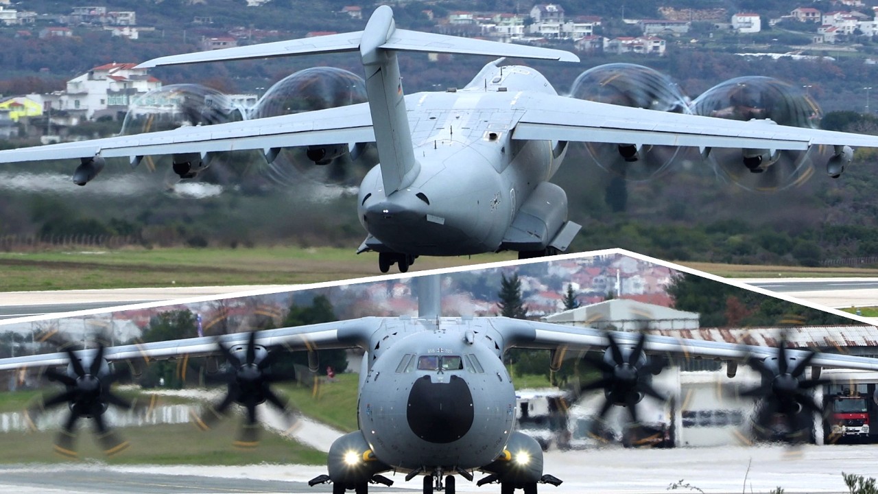 Airbus A400M Atlas Close Up Takeoff & Impressive Propeller Tip Vortices!