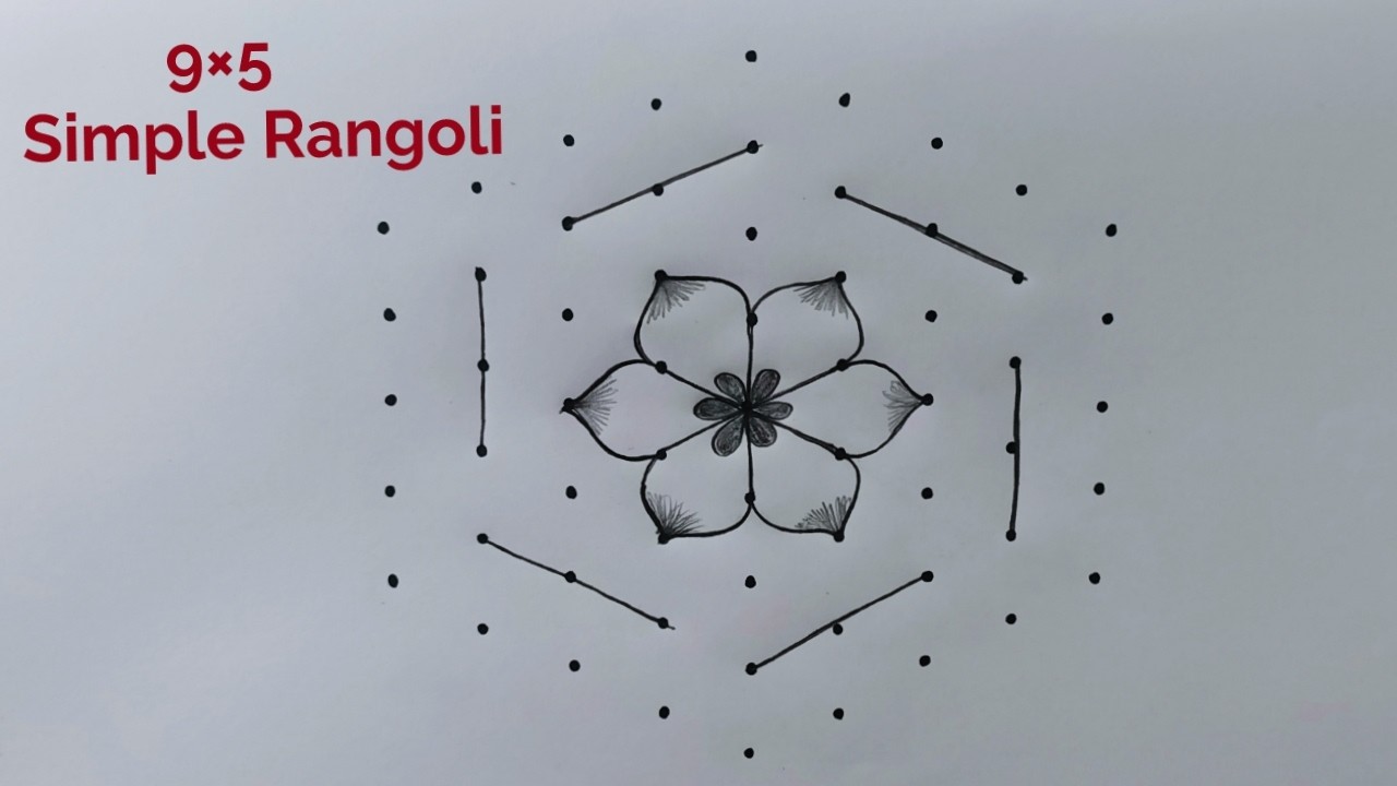 Simple Rangoli Design 9×5 🌺 9 Dot Easy Daily Muggulu 🌺 Pandaga Muggulu 🌺 Beautiful Rangoli