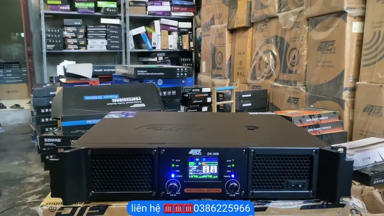 Đẩy 2 kênh cực khủng ETC DK800 có màn hình mạch Class D đánh căng 4 loa bas30