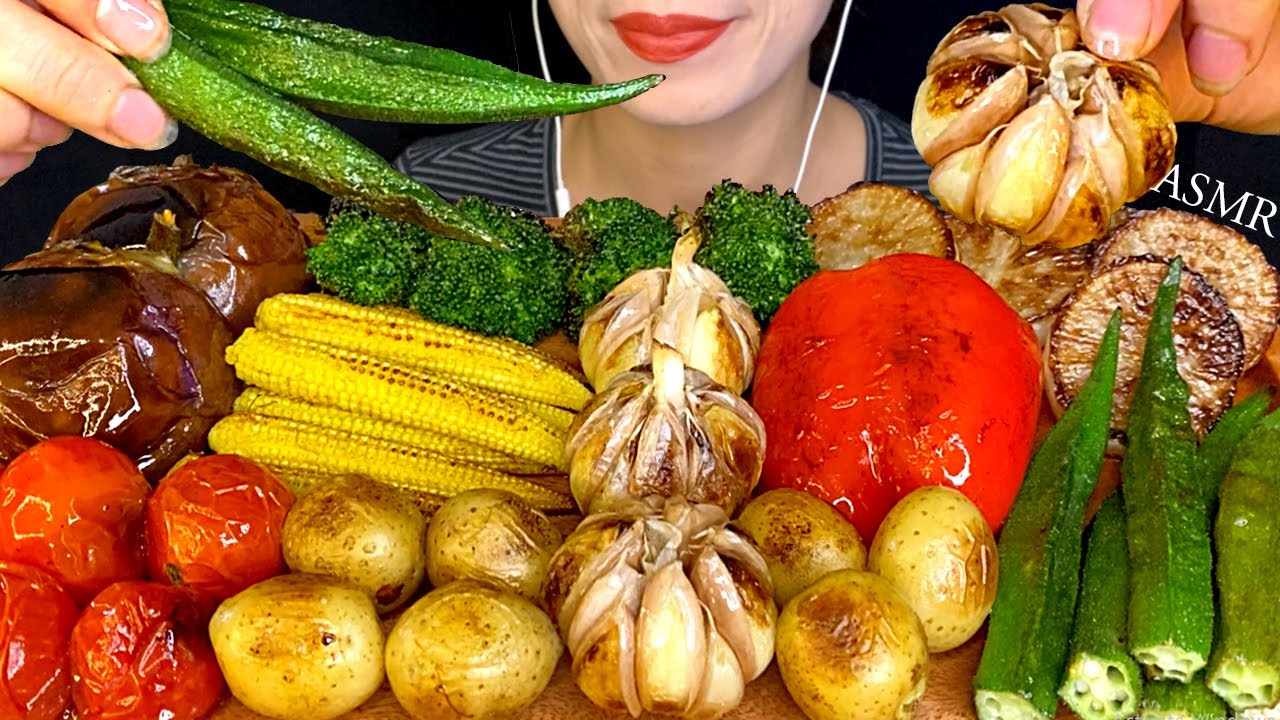 ASMR GRILLED VEGGIES (Galic, Okla, Eggplant, Baby Potatoes, Tomatoes, Sweet Peppers, Cauliflower)