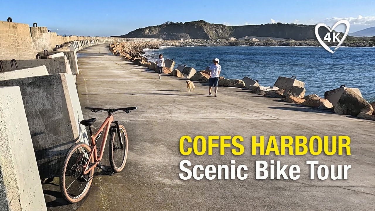 Scenic Virtual Bike Ride, Beach North of Sydney, Coffs Harbour Tour in 4K UHD, Real Ocean Sound