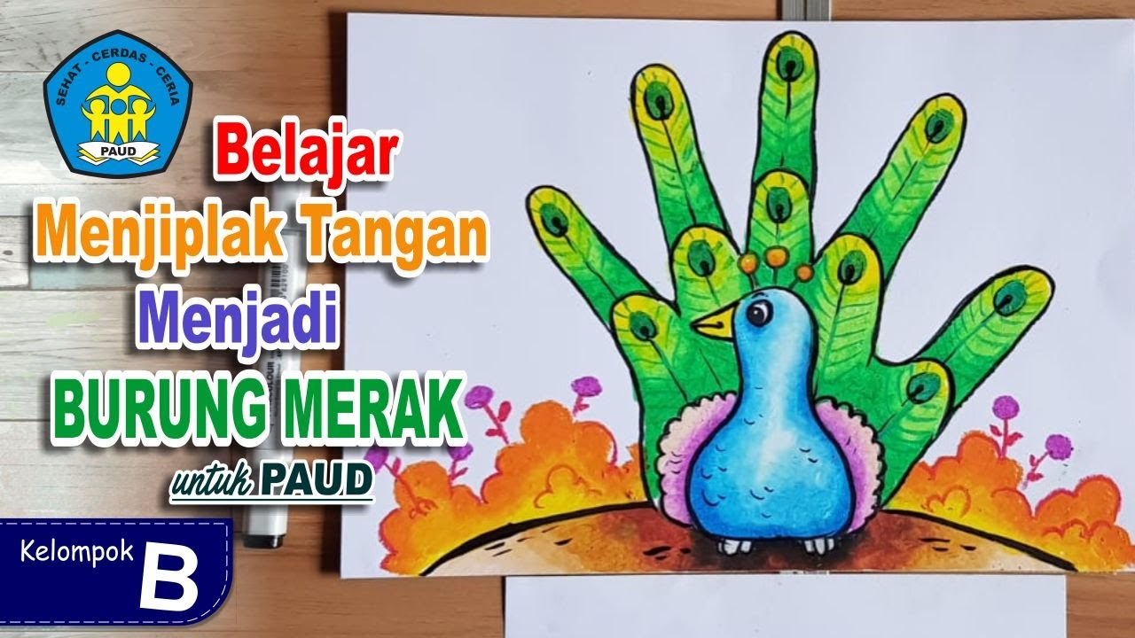 Belajar Menjiplak Jari Tangan Menjadi Burung Merak Untuk PAUD B