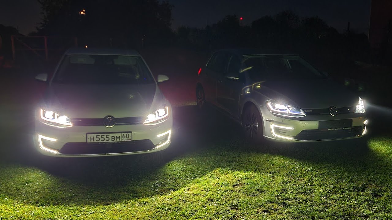 Volkswagen e-Golf Ночью! Типы фар и задних фонарей у Рестайлинга.