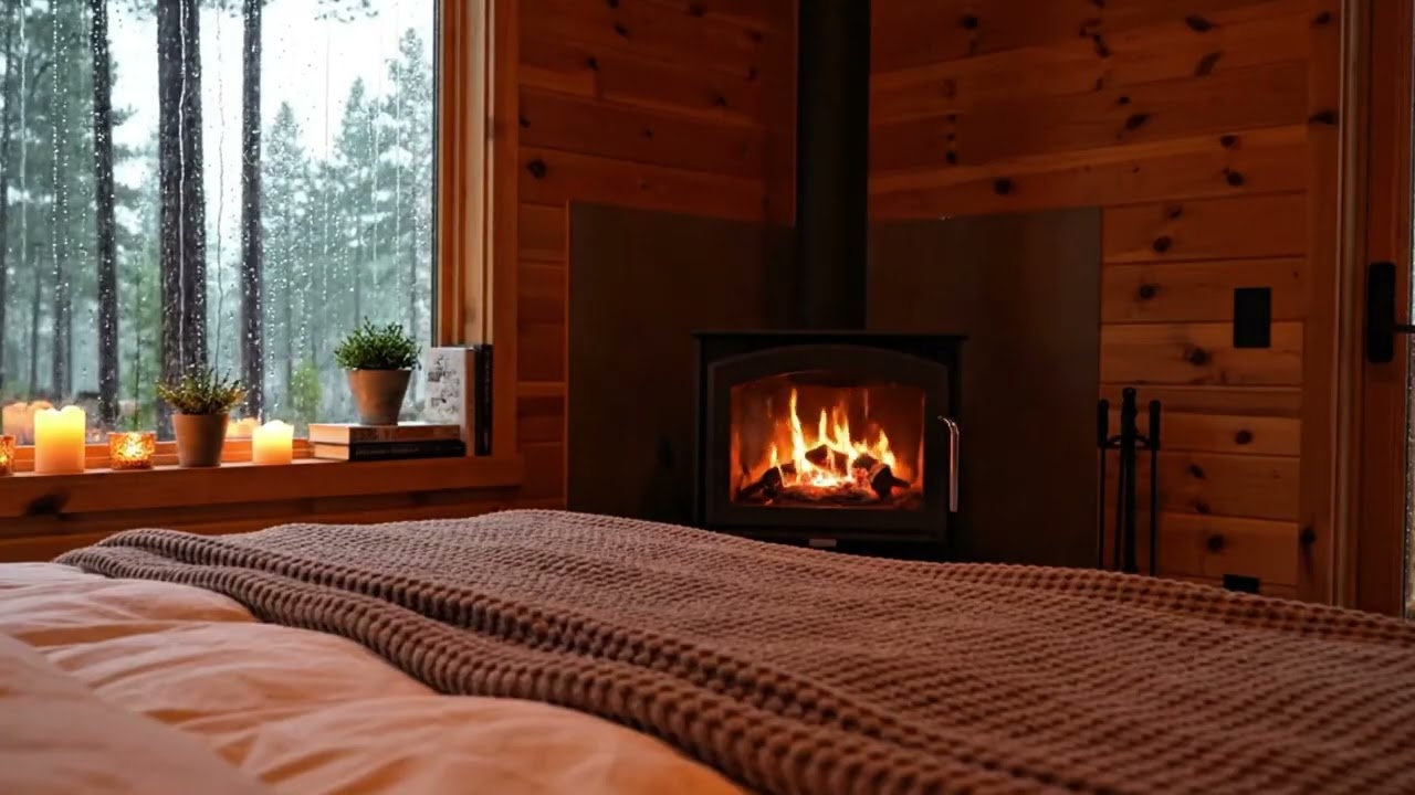 Fireplace ASMR with Rain Sounds  Cozy Cabin Ambience for Sleeping, Studying & Relaxing