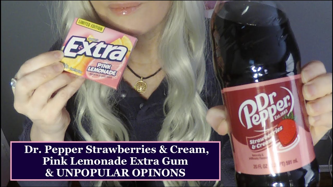 ASMR Trying Dr. Pepper Strawberries & Cream Soda, UNPOPULAR OPINIONS and Gum Chewing, Whispered