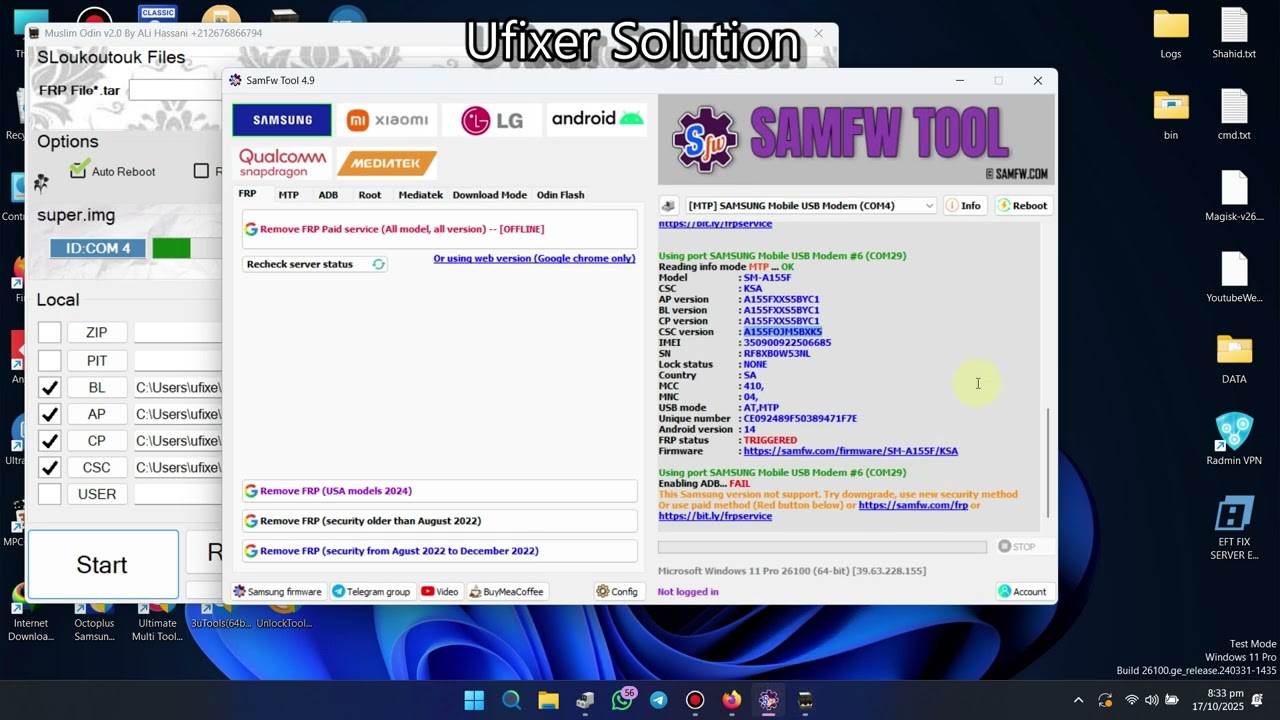 Samsung A15, A16 FRP Bypass android 14, Google Account Remove a155f, A165F 2025 (Ufixer Solution)