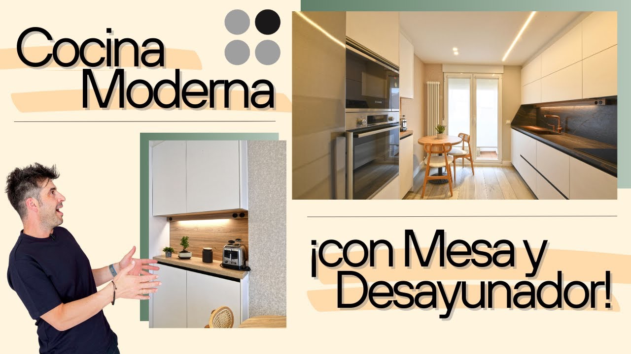 Cocina EN PARALELO Madera y Blanca CON MESA CJR