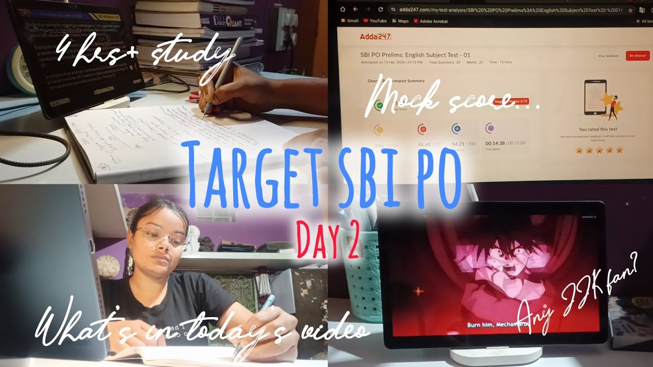 Day 2 | Today's study routine | Mock score 🧿 Target SBI PO 2026 #study #aspirants #sbi 