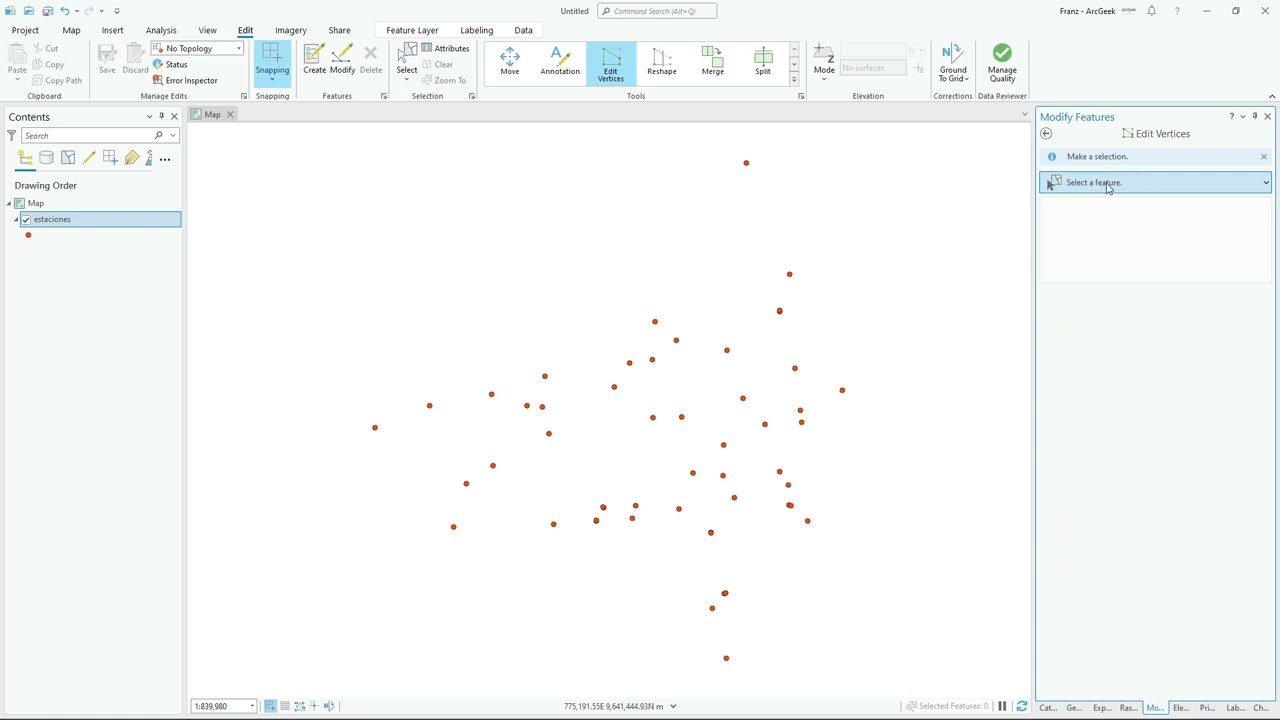 Ver o modificar las coordenadas de los vértices de puntos en ArcGIS