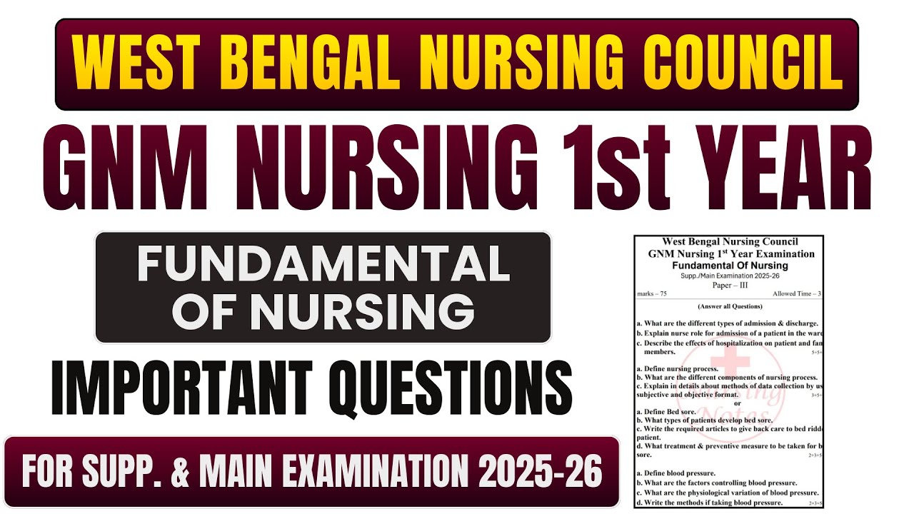 West Bengal Gnm 1st Year Fundamental Of Nursing Question Paper 2025 - 26 | INC Based Model Paper