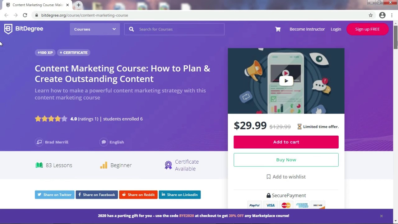 Course Review - Content Marketing Course - BitDegree