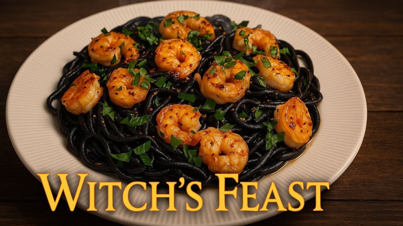 Halloween Black Spaghetti | Garlic Butter Shrimp Pasta 🕷🍝