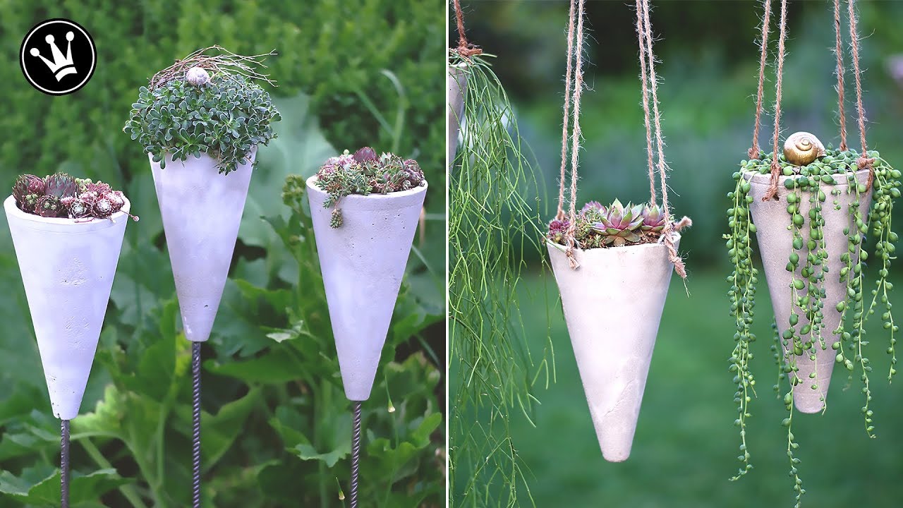 DIY - Gartenstecker/Blumenampel aus Beton | Betonkegel | Dachwurz | Hängepflanze | How to