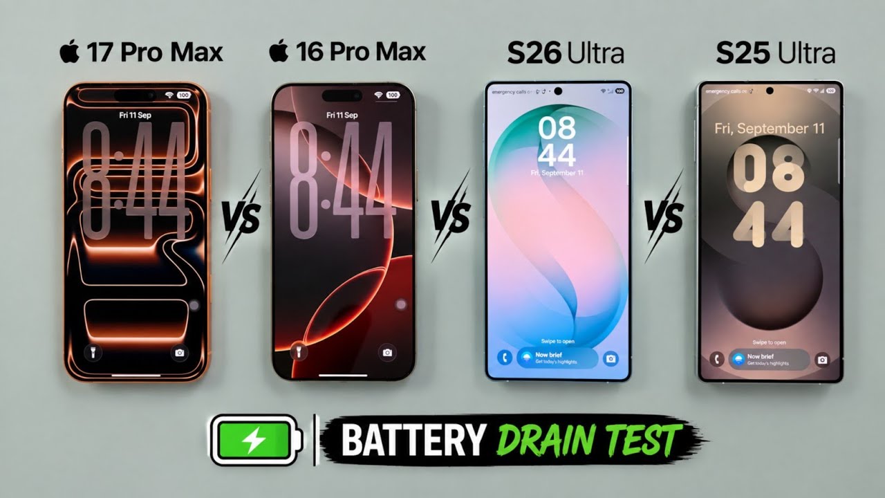 4 Flagships Battery Drain Test! iPhone 17 Pro Max vs S26 Ultra & More