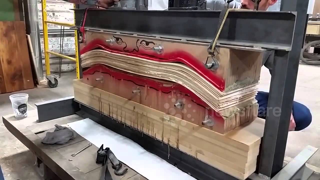 Glue squeeze-out from a skateboard press at Baltimore's public workshop