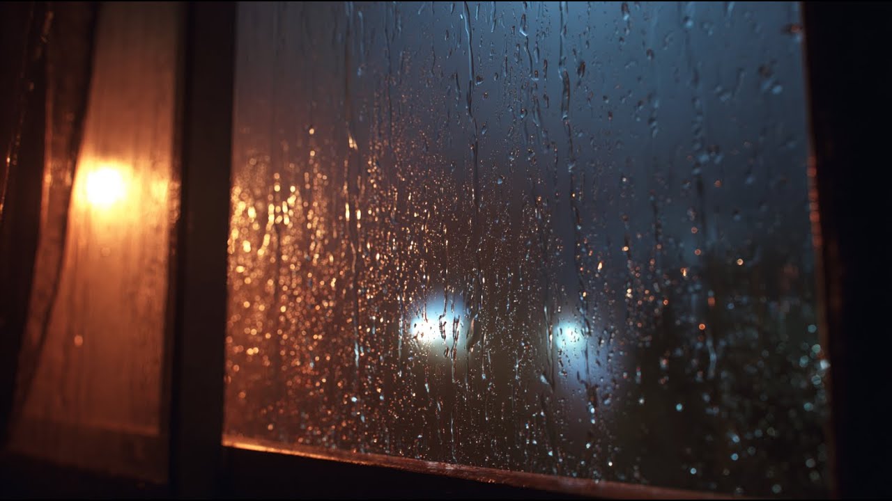 Rain in Dark Forest at Night