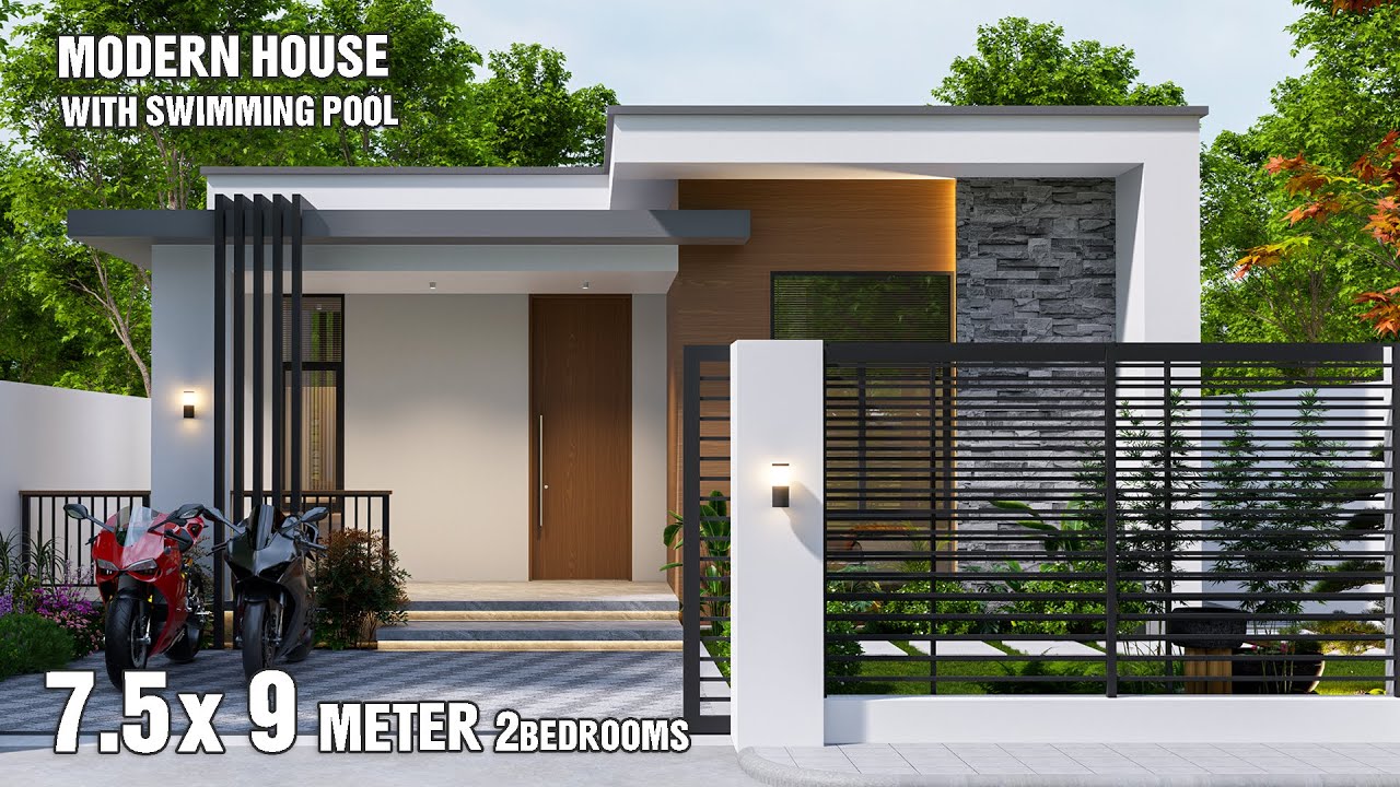 Modern House Design with Swimming pool | 7.5 x 9 Meters | 2Bedroom