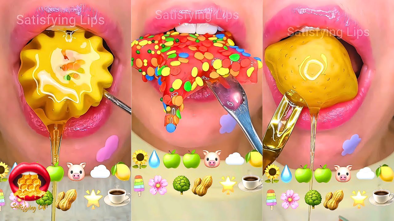 ASMR Satisfying Eating Emoji Food Challenge Slightly Sped Up