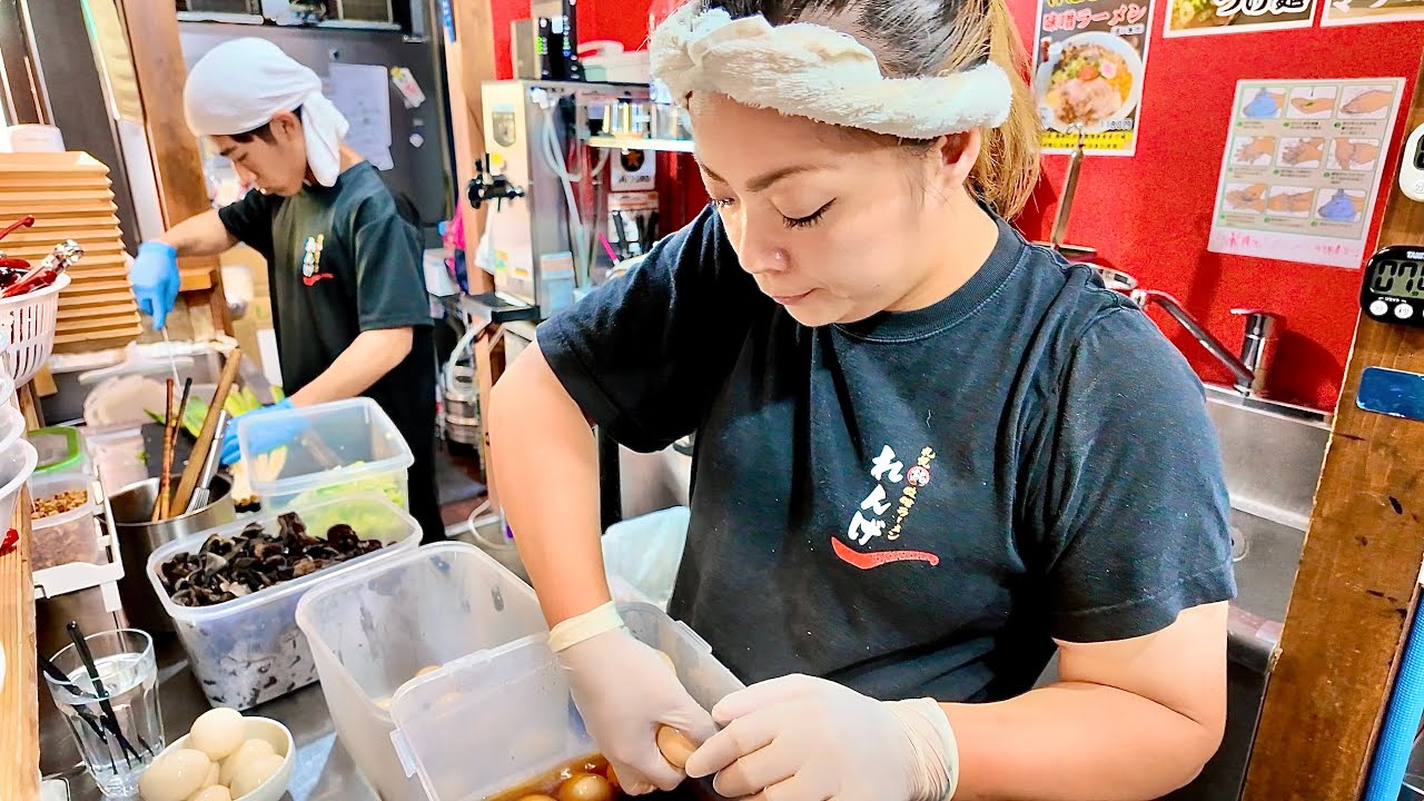 岡山【 街のド真ん中にある人気味噌ラーメン専門店！ランチ密着！】情熱あふれる姉貴がフル稼働！味噌ベースのカレーラーメンやつけ麺など！《れんげ》
