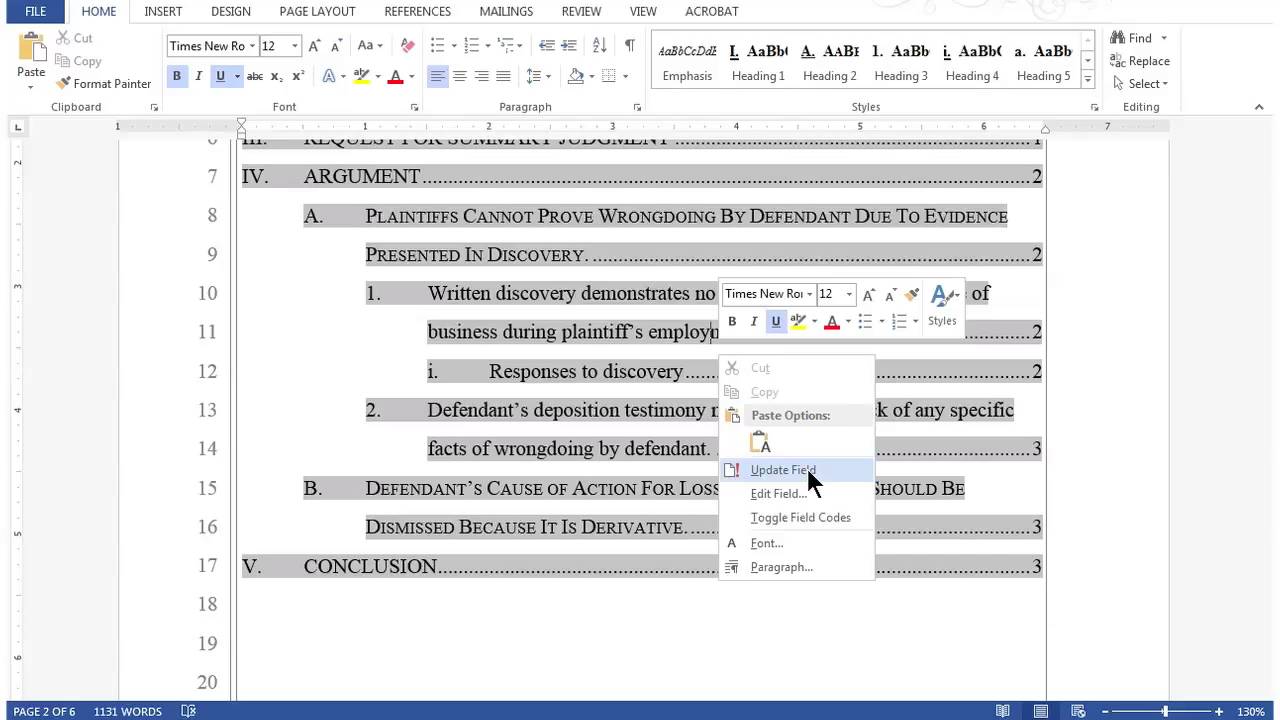 TOC: Regenerating a Table of Contents
