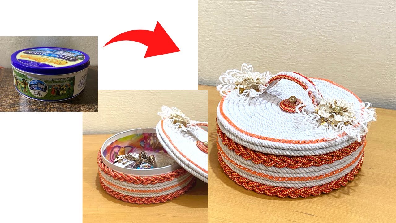 Beautiful DIY jewellery box using biscuit tin box / handmade craft / DIY crafts / craft ideas